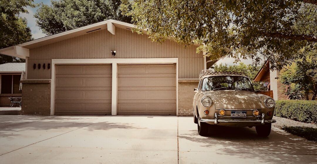 garage véhicule blanc près d'un arbre